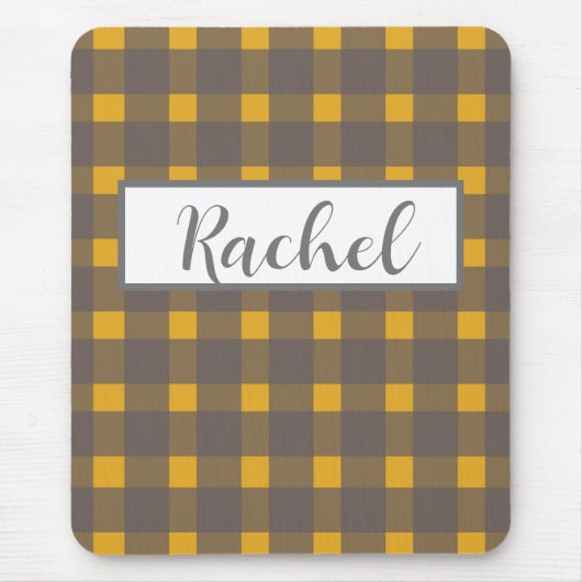 Rustikal Yellow Gray Gingham Mousepad (Vorne)