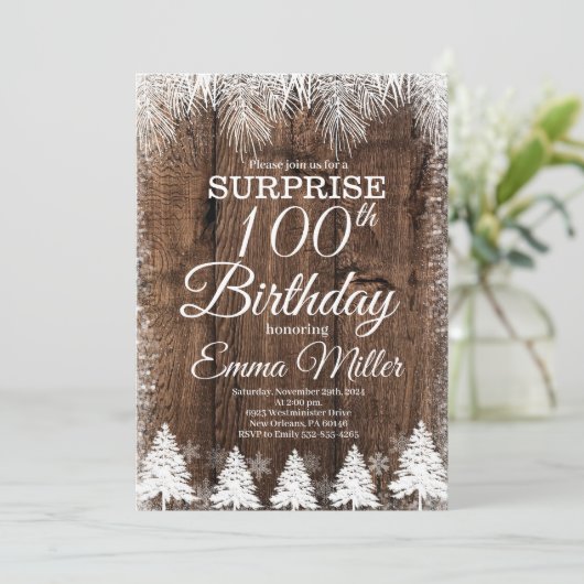 Rustikale 100. Geburtstagsparty Einladung (Stehend Vorderseite)