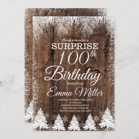 Rustikale 100. Geburtstagsparty Einladung (Vorne/Hinten)
