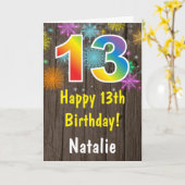 Rustikale 13. Geburtstag Farbenfrohe Regenbogenfeu Karte (Gelbe Blume)