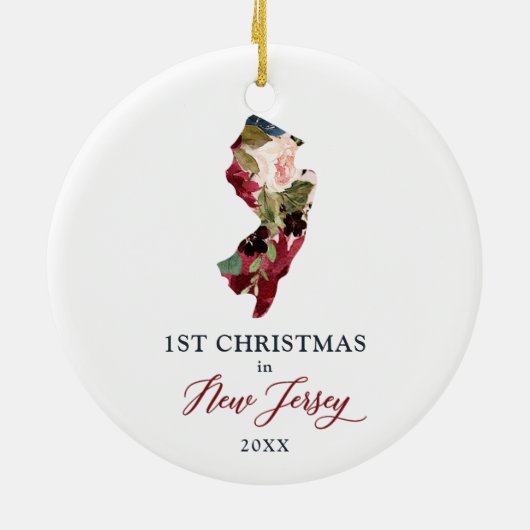 Rustikale 1. Weihnachten in New Jersey NJ Personal Keramik Ornament (Hinten)