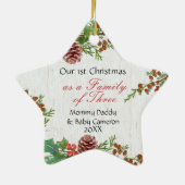 Rustikale 1. Weihnachtsfamilie mit 3 Meilenstein-F Keramik Ornament (Hinten)