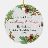 Rustikale 1. Weihnachtsfeier Vater Meilenstein Fot Keramik Ornament (Hinten)