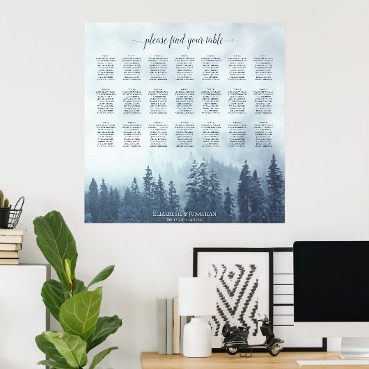 Rustikale 21 Table Blue Pines Hochzeitstabelle Poster (Heimbüro)