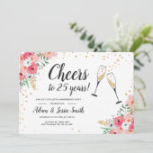 Rustikale 25. Hochzeit Anniversay Einladung Flora (Stehend Vorderseite)