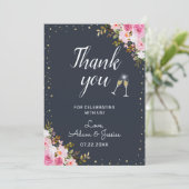 Rustikale 25. Hochzeitstag Champagne Floral Dankeskarte (Stehend Vorderseite)