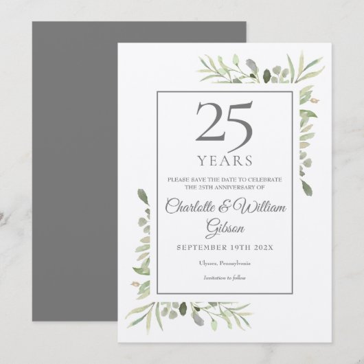Rustikale 25. Silver Wedding Jubiläumsgrün Save The Date (Vorne/Hinten)