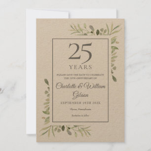 Rustikale 25. Silver Wedding Jubiläumsgrün Save The Date
