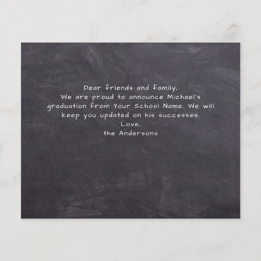 Rustikale 3-Foto Chalkboard Budget Abschluss Card (Rückseite)