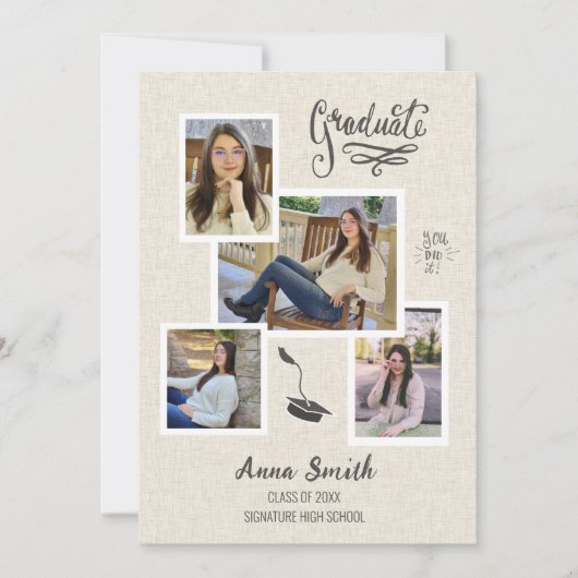 Rustikale 3 Foto Collage Abschluss Ankündigung (Vorderseite)