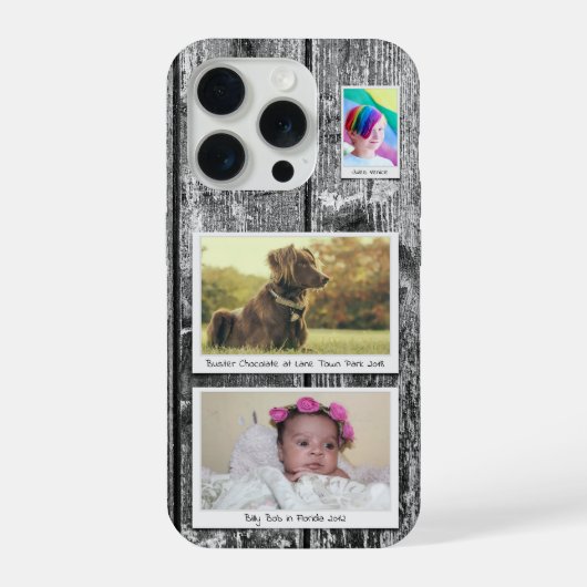 Rustikale 3 Foto Collage Black Planks iPhone Hülle (Rückseite)