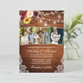 Rustikale 3 Foto Mixed Floral Jar Lights Hochzeit Einladung (Stehend Vorderseite)