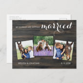 Rustikale 3-Foto-Pferdepferde Hochzeit speichern d Ankündigungspostkarte (Vorne/Hinten)