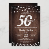 Rustikale 50. Geburtstag Holz & Streichellichter G Einladung (Vorne/Hinten)