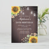 Rustikale 50. Geburtstag Sonnenblume Wood Jar Ligh Einladung (Stehend Vorderseite)