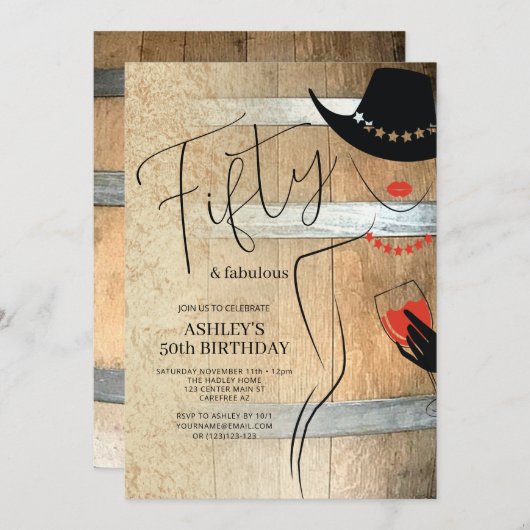 Rustikale 50. Geburtstagseinladung für Frauen Einladung (Vorne/Hinten)