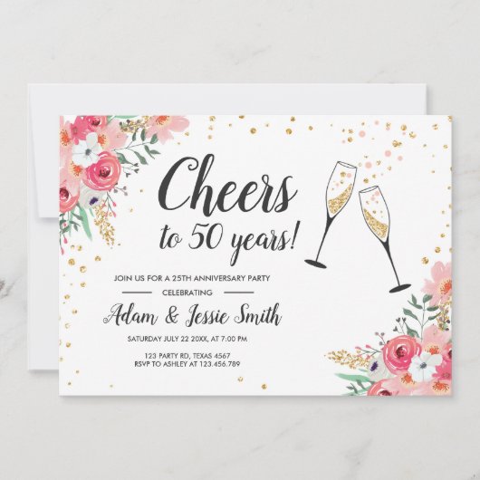 Rustikale 50. Hochzeit Anniversay Einladung Flora (Vorderseite)