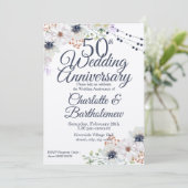 Rustikale 50. Hochzeitstag florale Kraft Einladung (Stehend Vorderseite)