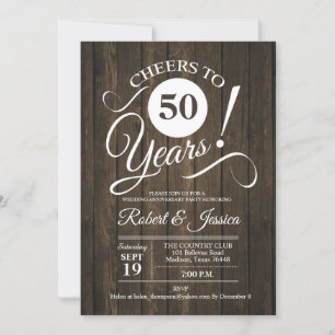 Rustikale 50. Hochzeitstag mit Holz Muster Einladung