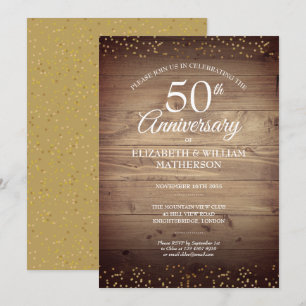 Rustikale 50-jährige Gold Staubwolke Confetti Einladung