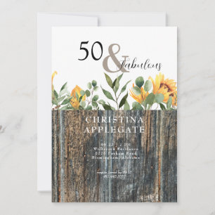 Rustikale 50 & üppige Sonnenblume Geburtstag Einladung