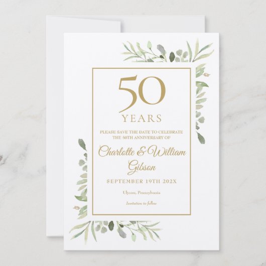 Rustikale 50th Golden Wedding Anniversary Green Save The Date (Vorderseite)