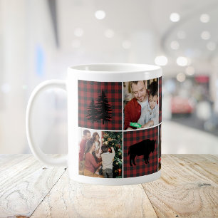 Rustikale 5-Foto-Collage Buffalo Plaid Holiday Kaffeetasse