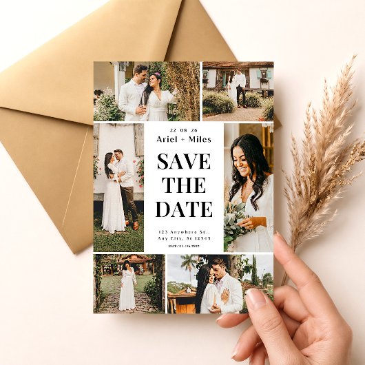 Rustikale 6-Foto-Collage Save the Dates Hochzeit Einladung