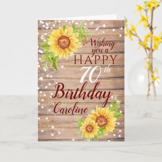 Rustikale 70. Geburtstagsblüte Karte (Gelbe Blume)