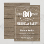 Rustikale 80. Geburtstagsfeier Einladung (Vorne/Hinten)