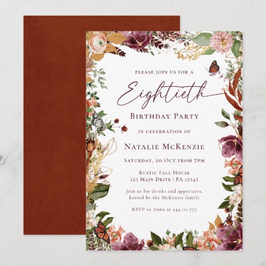 Rustikale 80. Geburtstagsparty Einladung (Vorne/Hinten)