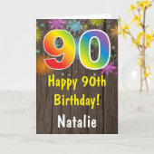 Rustikale 90. Geburtstag farbenfrohe Regenbogenfeu Karte (Gelbe Blume)