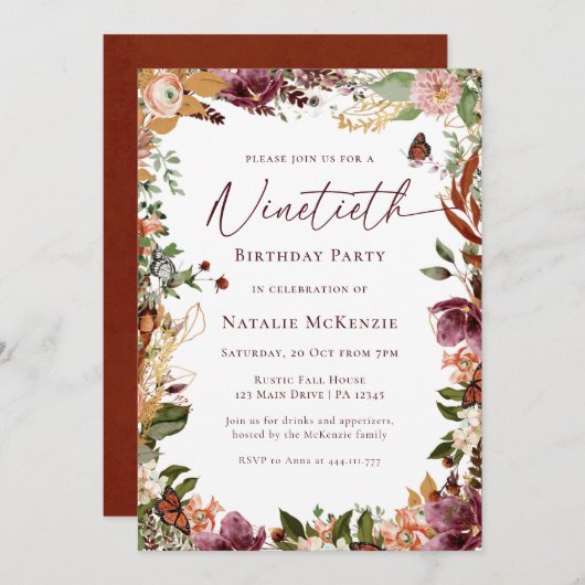 Rustikale 90. Geburtstagsparty Einladung (Vorne/Hinten)