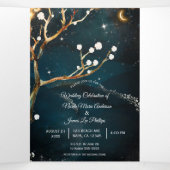 Rustikale Abend Tree Lights Dreifache Hochzeit Dreifach Gefaltete Einladung (Innenseite Mitte)