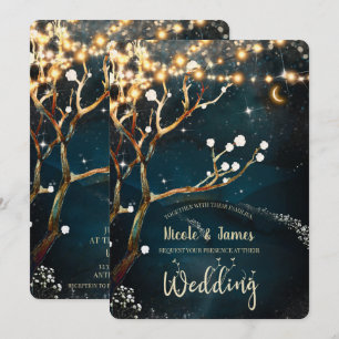 Rustikale Abend Tree Lights Starry Night Wedding Einladung