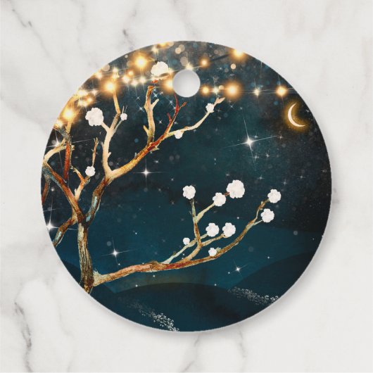 Rustikale Abend Tree Lights Starry Night Wedding Geschenkanhänger (Rückseite)