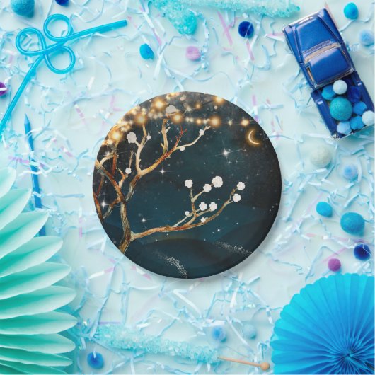 Rustikale Abend Tree Lights Starry Night Wedding Pappteller (Party)