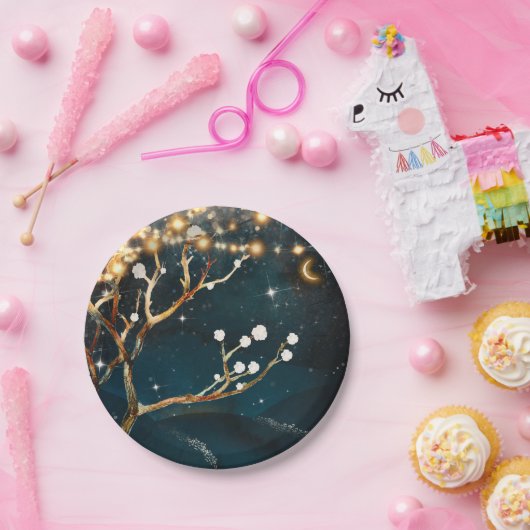 Rustikale Abend Tree Lights Starry Night Wedding Pappteller (Party)