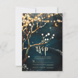 Rustikale Abend Tree Lights Starry Night Wedding RSVP Karte