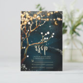 Rustikale Abend Tree Lights Starry Night Wedding RSVP Karte (Stehend Vorderseite)