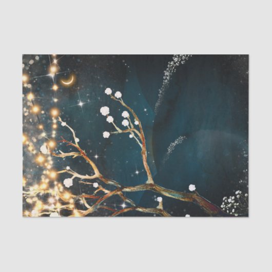 Rustikale Abend Tree Lights Starry Night Wedding Seidenpapier (Vorderseite)