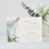 Rustikale Abstrakt Blue Gold Beachy Hochzeitsempfe Begleitkarte (Stehend Vorderseite)