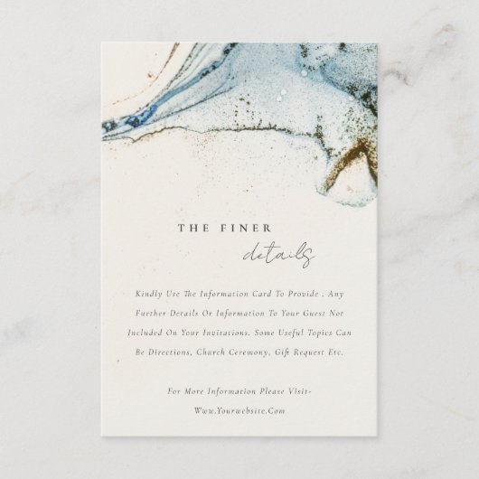 Rustikale Abstrakt Blue Gold Beachy Wedding Detail Begleitkarte (Vorderseite)