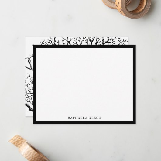 Rustikale Abstrakte Baumzweige in Schwarz und Weiß Mitteilungskarte (Vorderseite/Rückseite Beispiel)