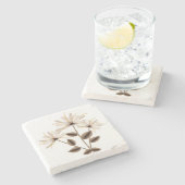 Rustikale Abstrakte Elfenbeinbraun-Blume Grüne Blä Steinuntersetzer (Seitenansicht)