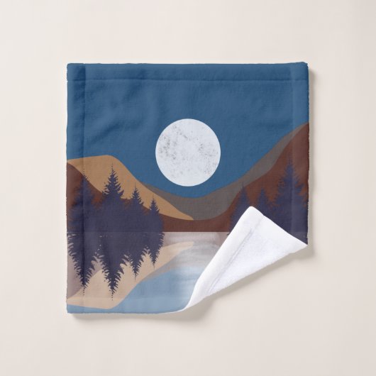 Rustikale Abstrakte Landschaft Forest Moon Reflekt Badhandtuch Set (Waschlappen)
