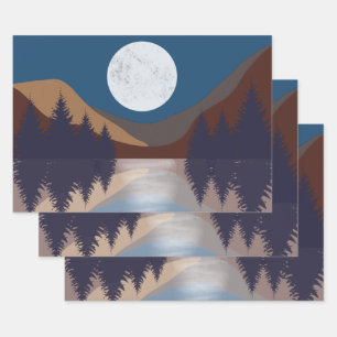 Rustikale Abstrakte Landschaft Forest Moon Reflekt Geschenkpapier Set