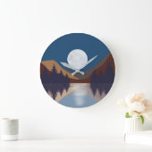 Rustikale Abstrakte Landschaft Forest Moon Reflekt Große Wanduhr (Zuhause)