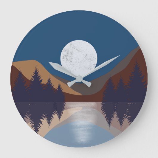 Rustikale Abstrakte Landschaft Forest Moon Reflekt Große Wanduhr (Vorderseite)