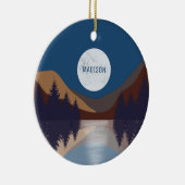 Rustikale Abstrakte Landschaft Forest Moon Reflekt Keramik Ornament (Rechts)